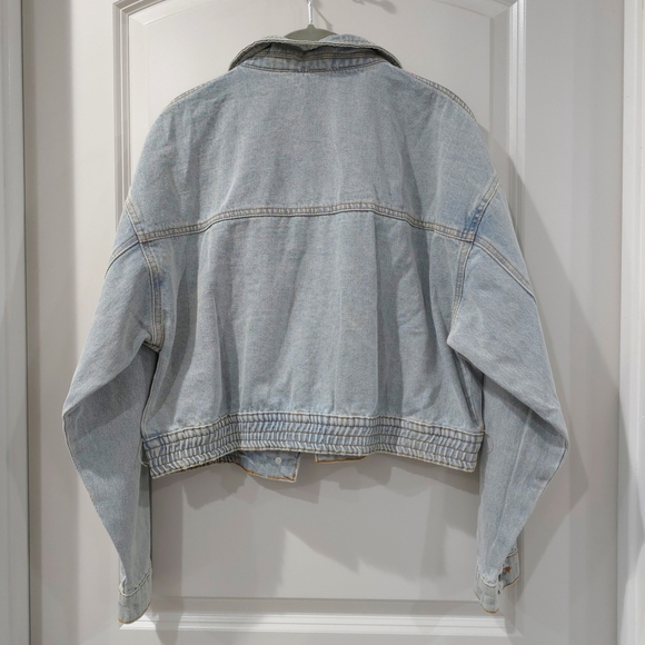 Emory Park Light Blue Wash Cropped Jean Jacket, Elastic Waistband, Unlined, L - Picture 11 of 13